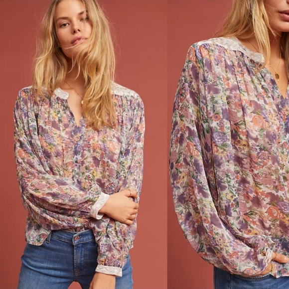 🆕 Anthropologie Ranna Gill Floral Long Sleeve Blouse. NWT - Picture 10 of 12
